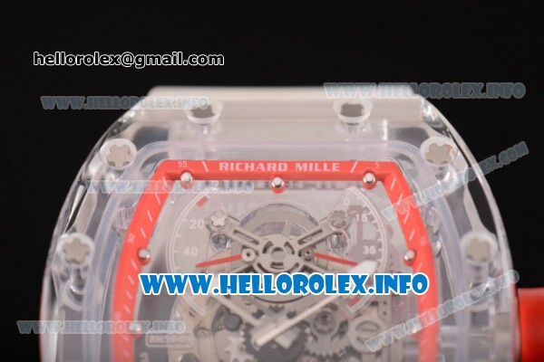 Richard Mille RM 56-01 Tourbillon Miyota 6T51 Manual Winding Sapphire Crystal Case with Skeleton Dial and Aerospace Nano Translucent Strap - Red Inner Bezel - Click Image to Close
